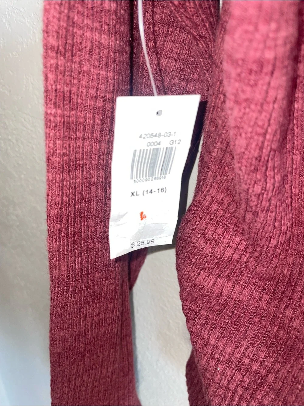Old Navy Rose Wine Waffle-Knit Hooded Pullover sz 14-16 teen girls