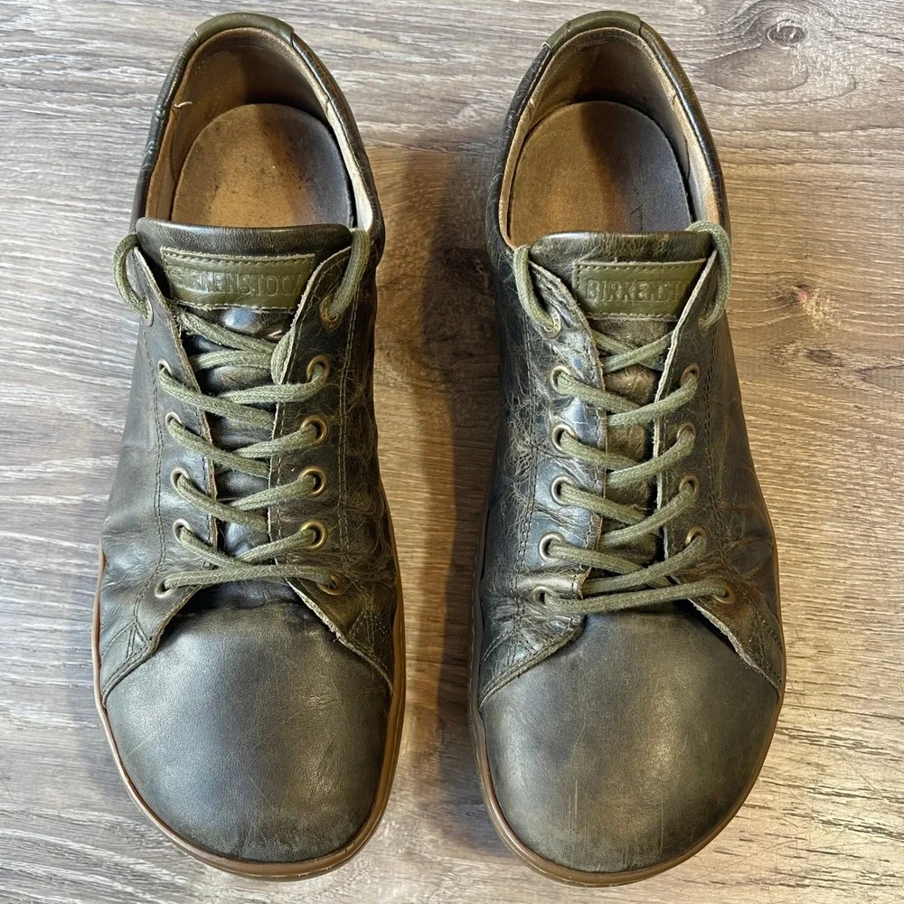 Birkenstock Arran Mens Olive Green Distressed Leather Sneakers 44 L13 M11