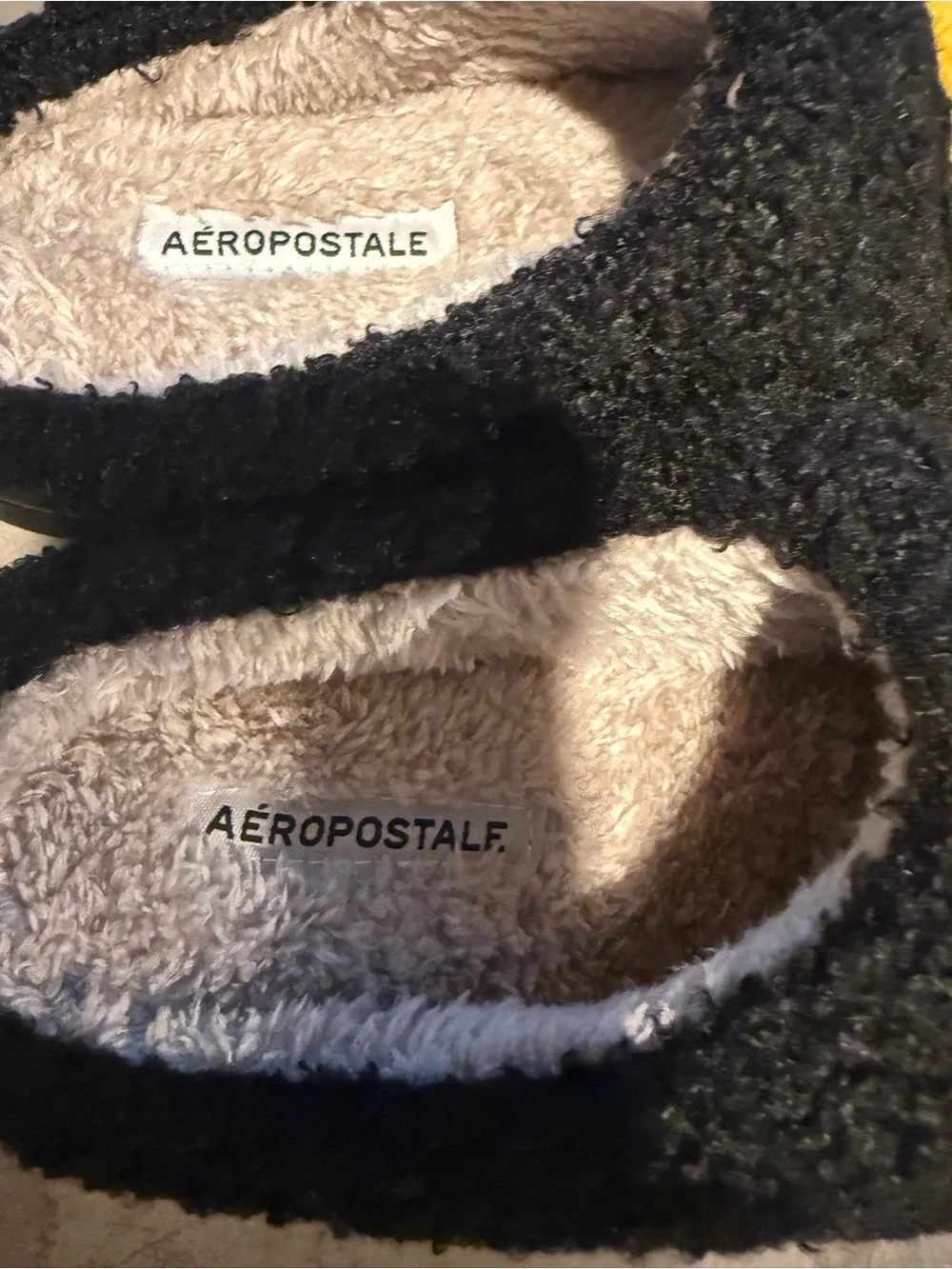Aeropostale Kids Black Slippers with Yellow Smiley Face