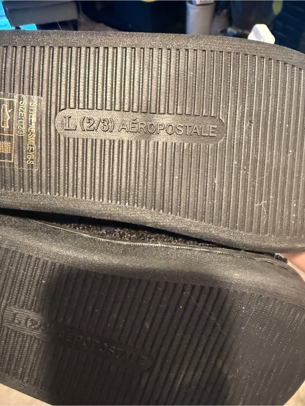 Aeropostale Kids Black Slippers with Yellow Smiley Face