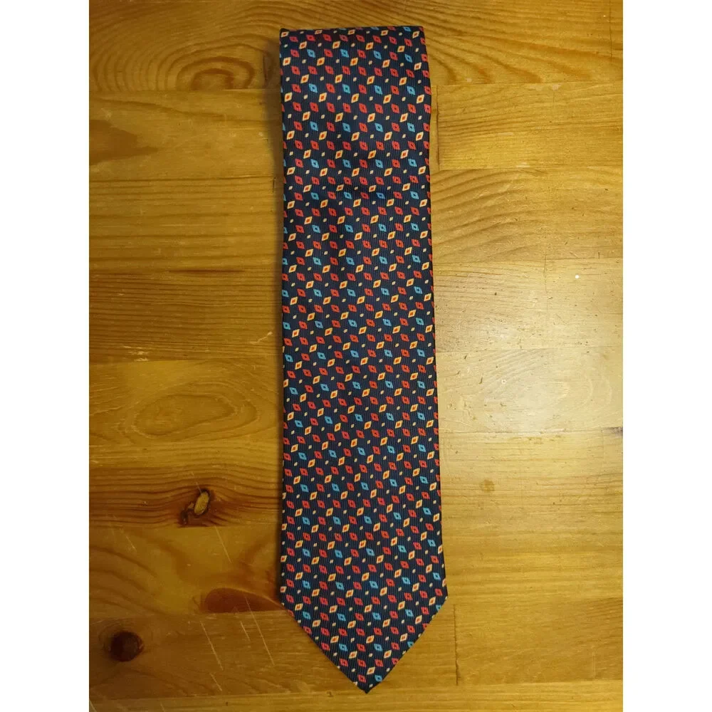 Giorgio Sermoneta Roma 100% Silk Necktie Navy With Multicolor Geometric Pattern