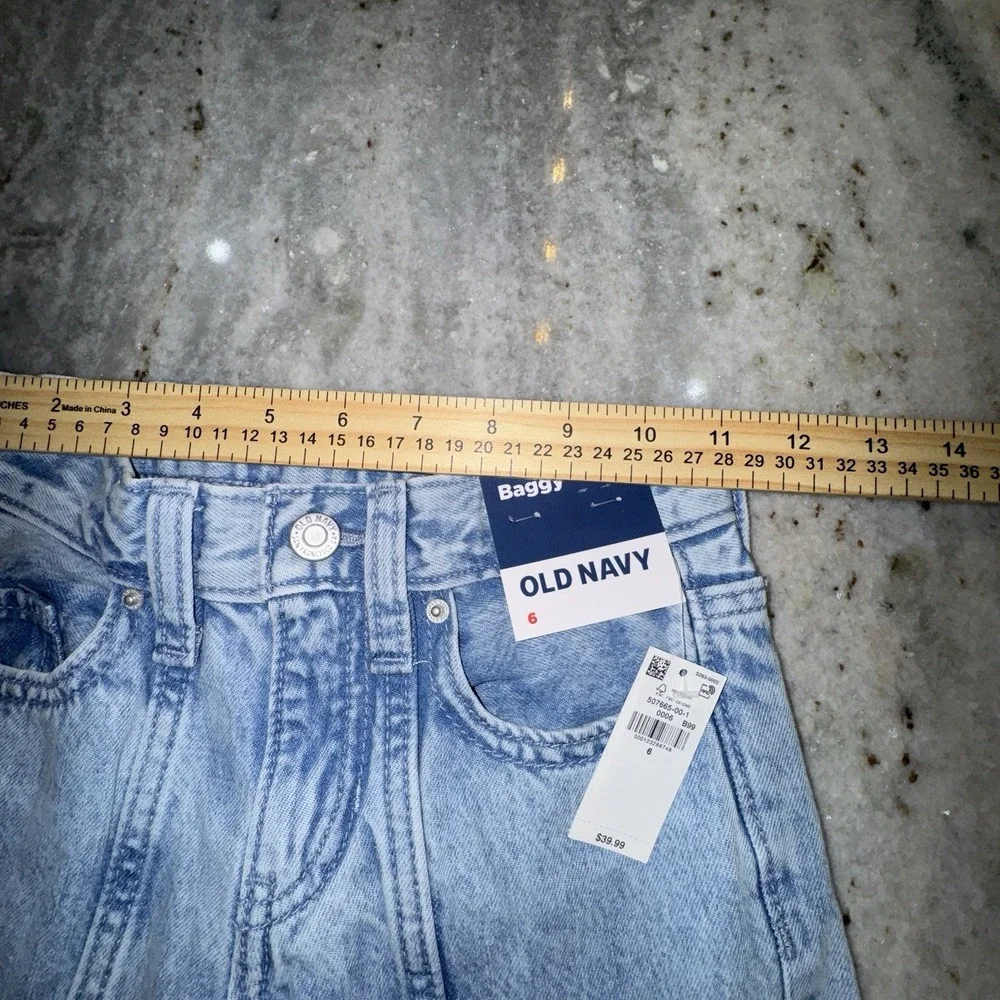 NWT Old Navy Girls Sz 6 Baggy Cargo Jeans Wide Leg High Rise Skater Light‎ Wash