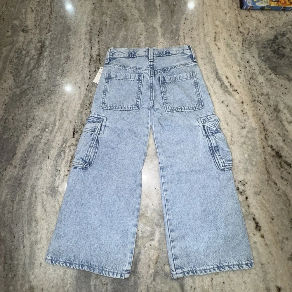 NWT Old Navy Girls Sz 6 Baggy Cargo Jeans Wide Leg High Rise Skater Light‎ Wash