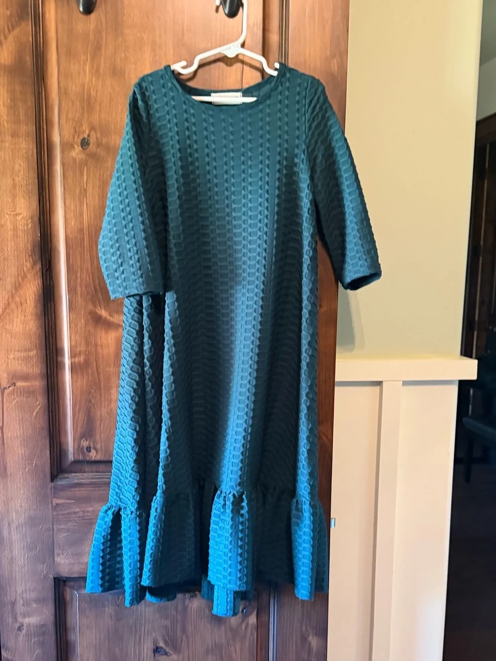 Teal Textured Ruffle-Hem Women's Dress