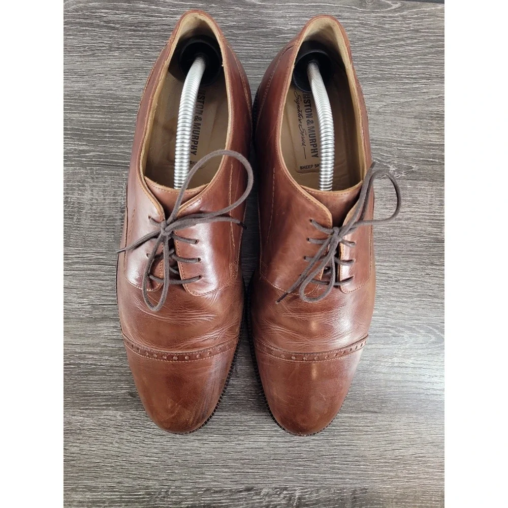 Johnston & Murphy Signature Series Cap Toe Derby Shoes Men's 10 M‎ Brown Leather