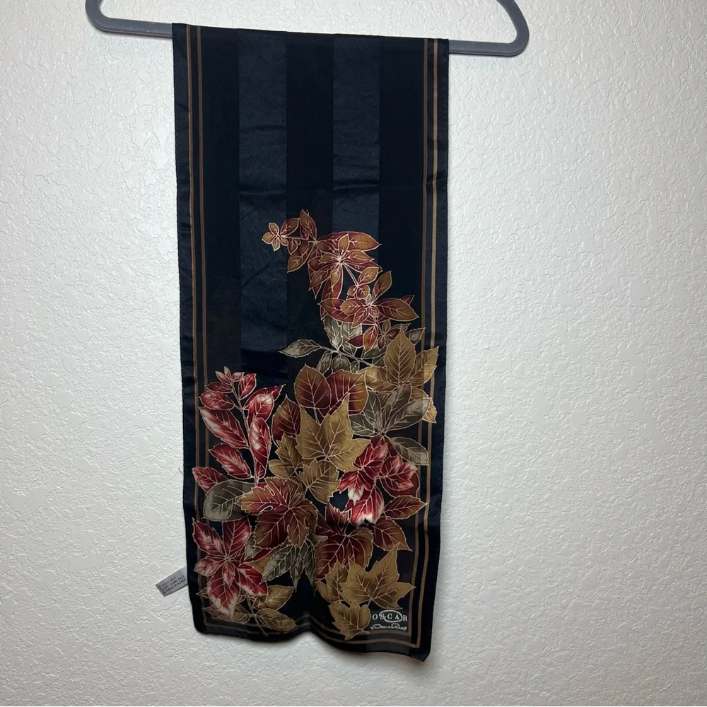 Oscar de la Renta vintage autumn leaves foliage sheer silk classic elegant scarf