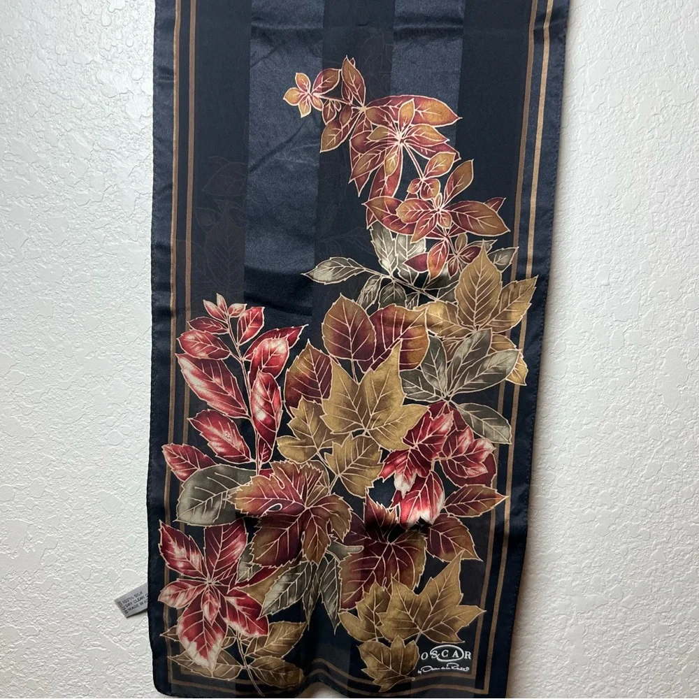 Oscar de la Renta vintage autumn leaves foliage sheer silk classic elegant scarf