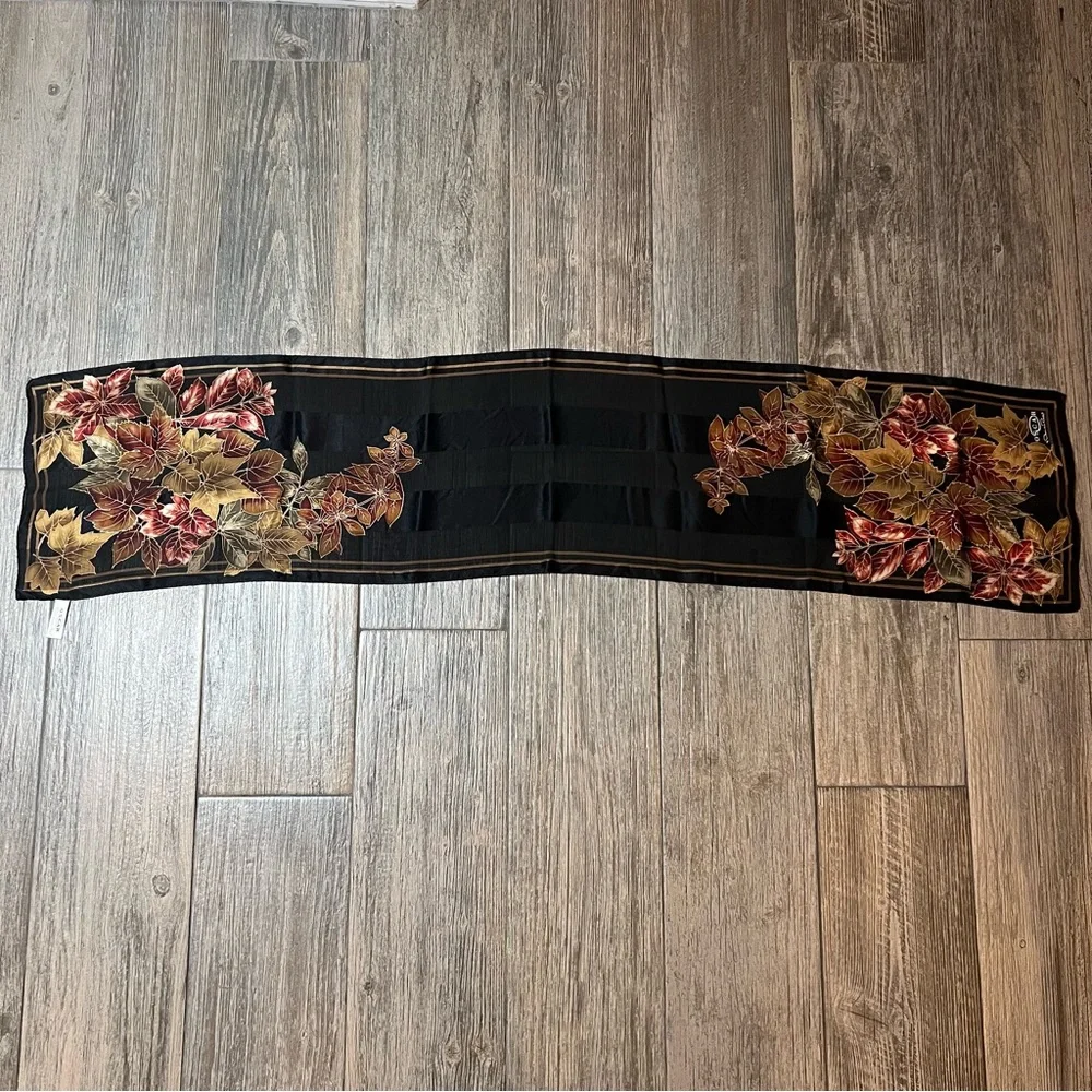 Oscar de la Renta vintage autumn leaves foliage sheer silk classic elegant scarf
