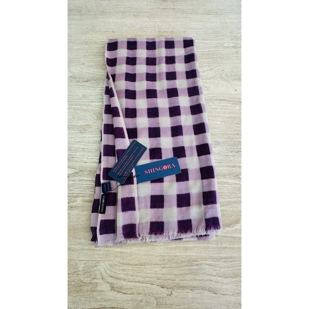 NWT Shingora Shawl Scarf Pure New Wool Purple Beige Woolmark Large 82