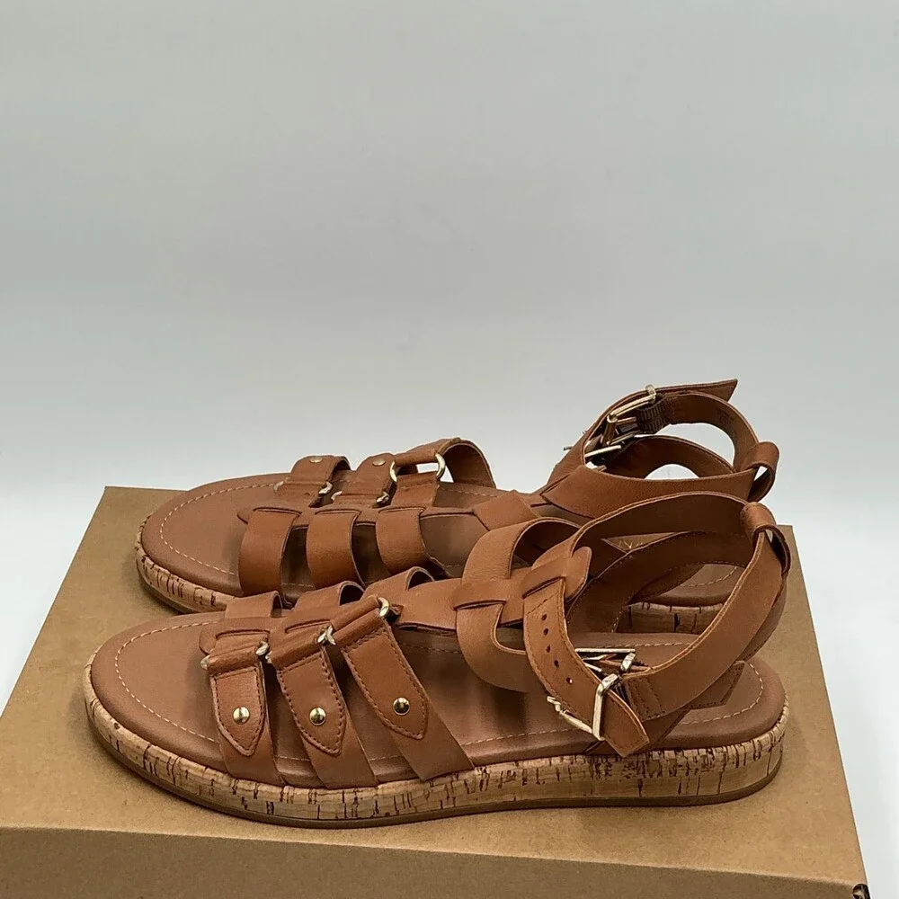 Crown Vintage Gladiator Sandal Womens 8.5 Brown Leather Adjustable Strap Eby4482