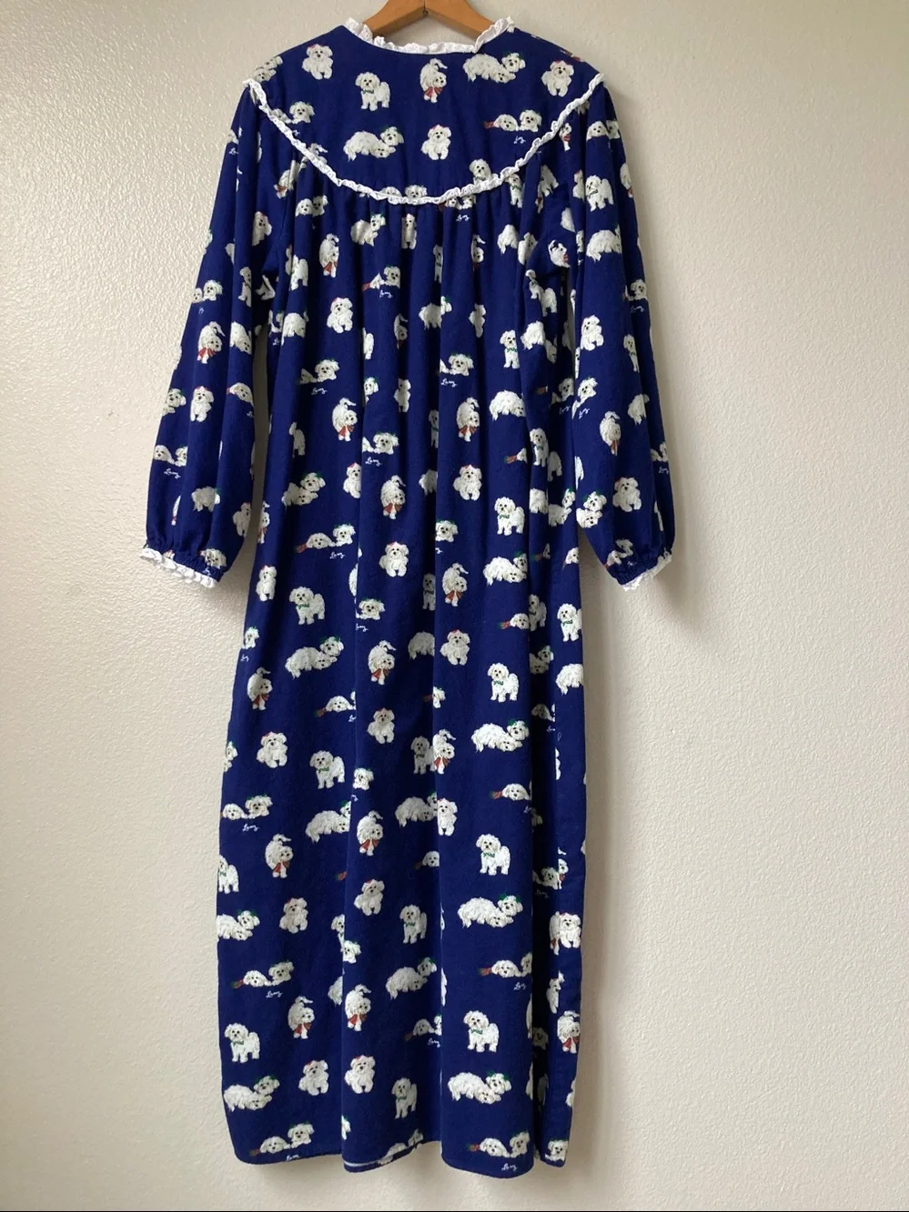 Lanz of Salzburg Puppy Love dog print flannel ruffle nightgown sleep dress sz L