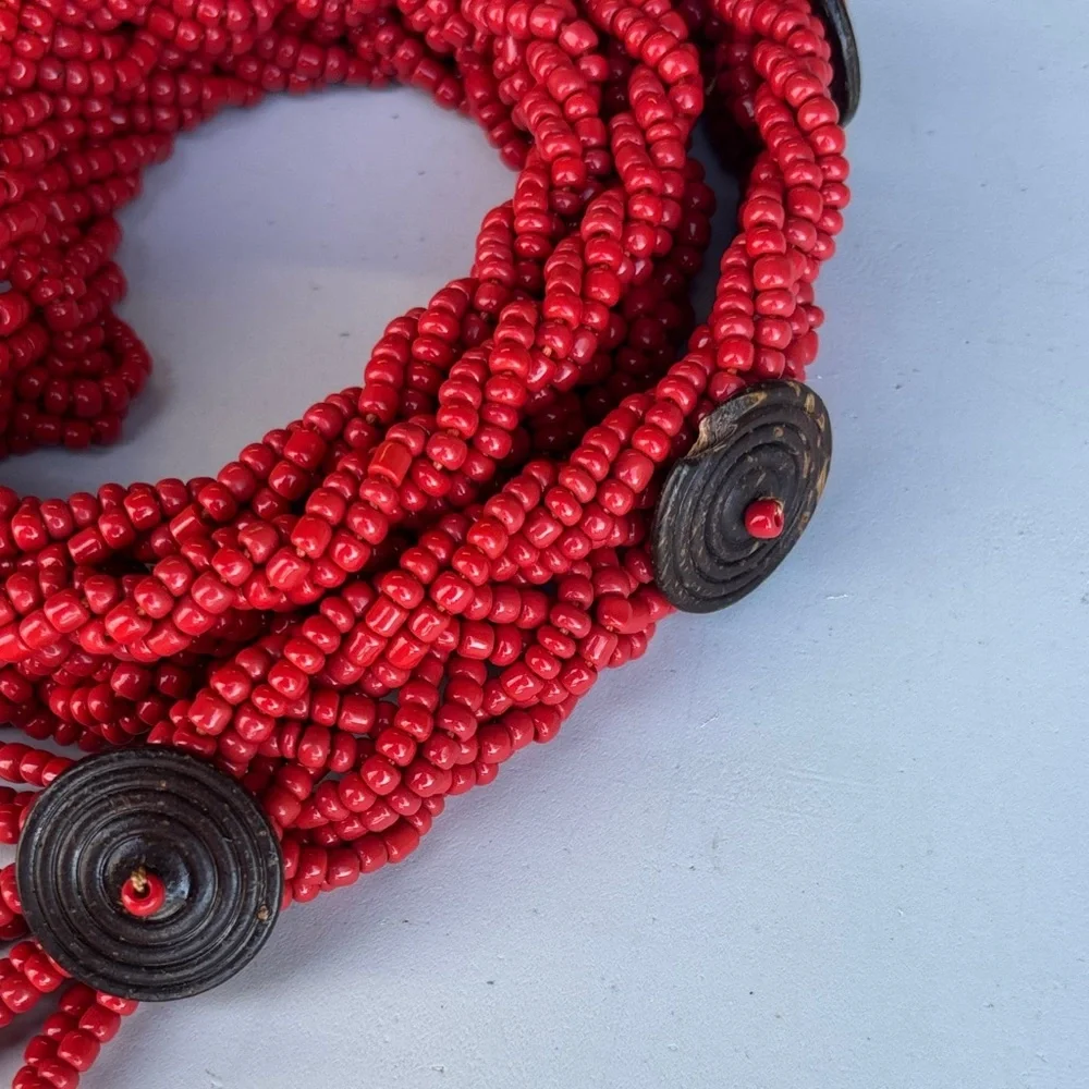 Coral Red Braided Beaded Red Rope Belt