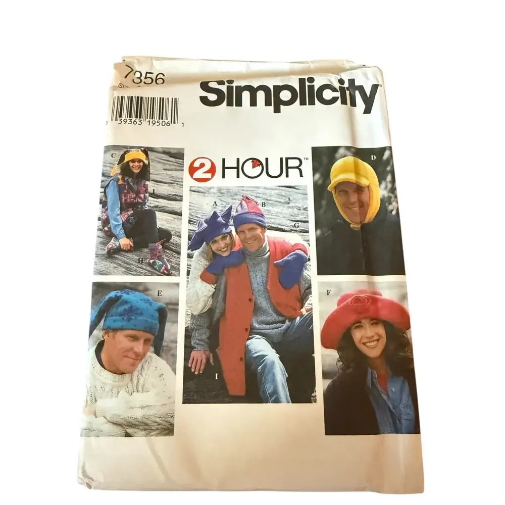 Simplicity 2‎ Hour Hats Mittens Vest Booties 7356 S M L Adult Uncut Star Jester
