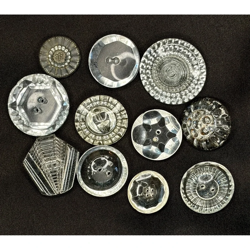VTG Art Deco Czech Glass Buttons Lot Clear Molded Faceted Geometric 1920s 1930s