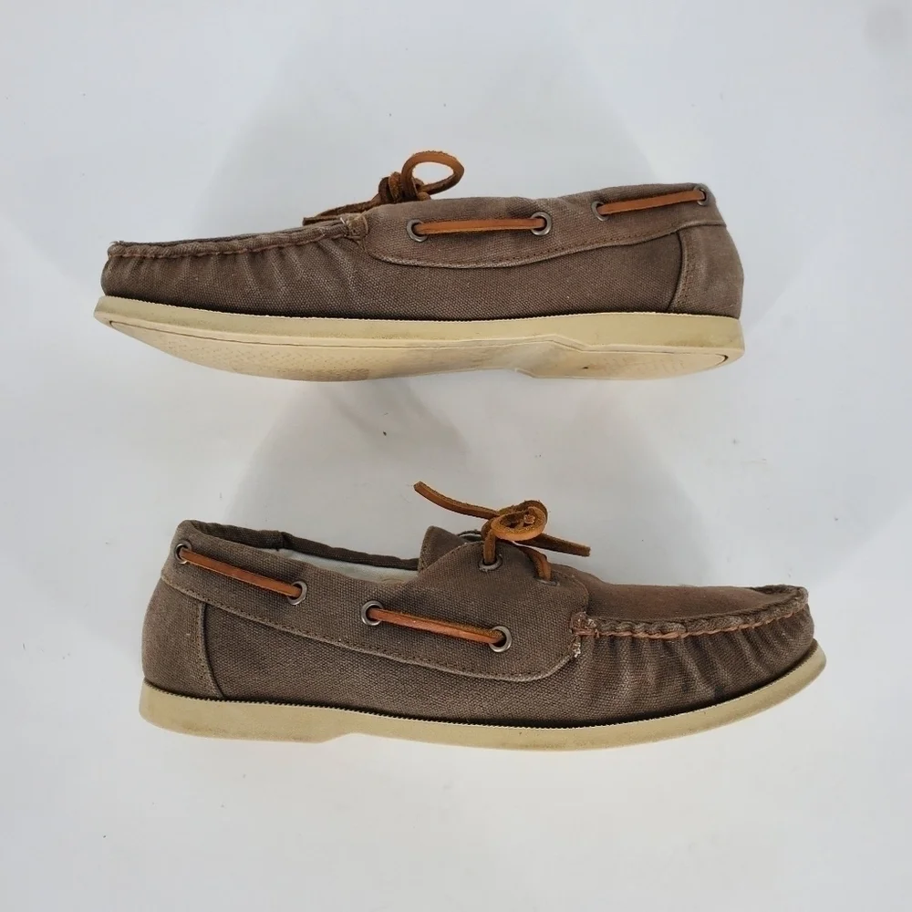 Cole Haan Mens Canvas Slip-on Boat Shoes Size 8.5 M Brown C14475 C15