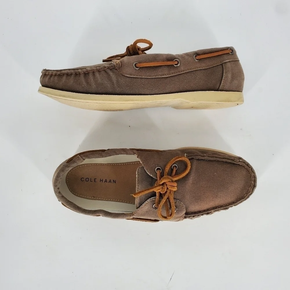 Cole Haan Mens Canvas Slip-on Boat Shoes Size 8.5 M Brown C14475 C15
