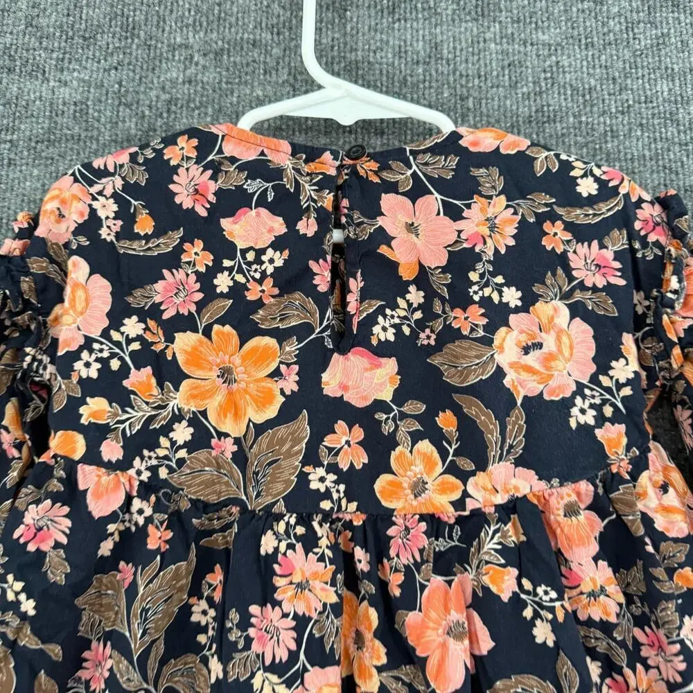 Old Navy Girls Babydoll Tunic Blouse 3T Navy Floral Swing Top Long Sleeve Flowy