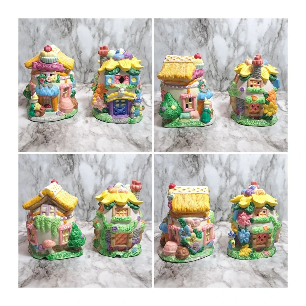 Set of 2 Hoppy‎ Hollow 2002 Easter Village Bakery Decor Multicolor Ceramic