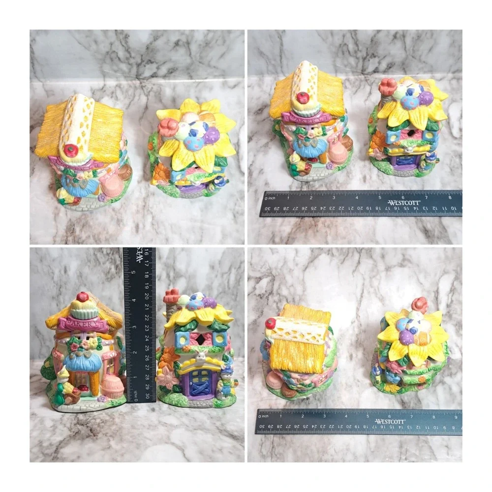 Set of 2 Hoppy‎ Hollow 2002 Easter Village Bakery Decor Multicolor Ceramic