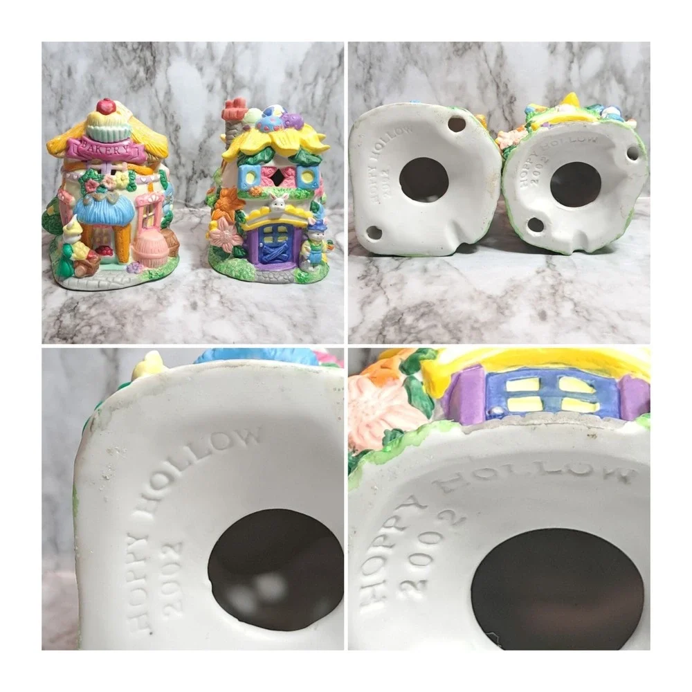 Set of 2 Hoppy‎ Hollow 2002 Easter Village Bakery Decor Multicolor Ceramic