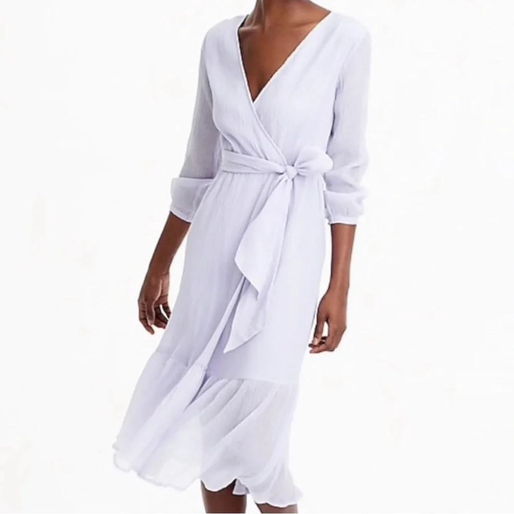 J Crew Point Sur Crinkled Cotton Faux Wrap Dress Purple J1564 Silk Blend Sz 14