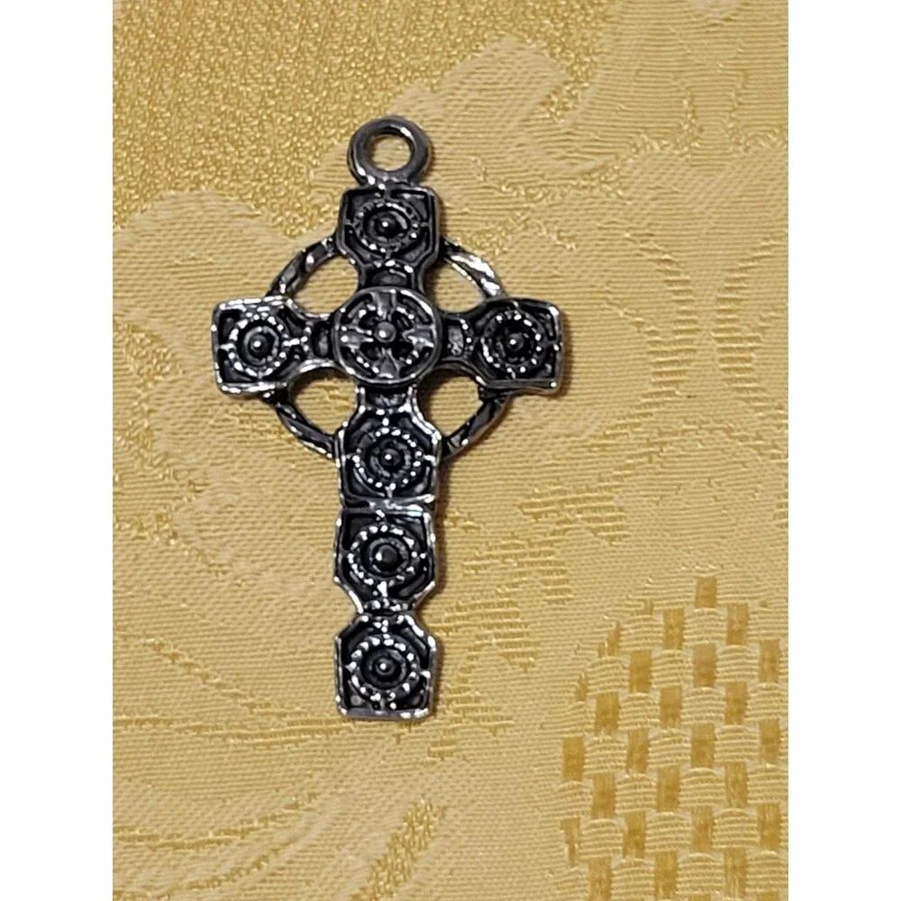 Vintage Handmade Pewter Celtic Cross Pendant 2.5