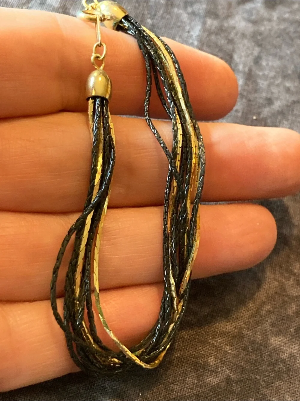 Stunning Black and Gold Tone Multi-Strand Braided Chain Bracelet