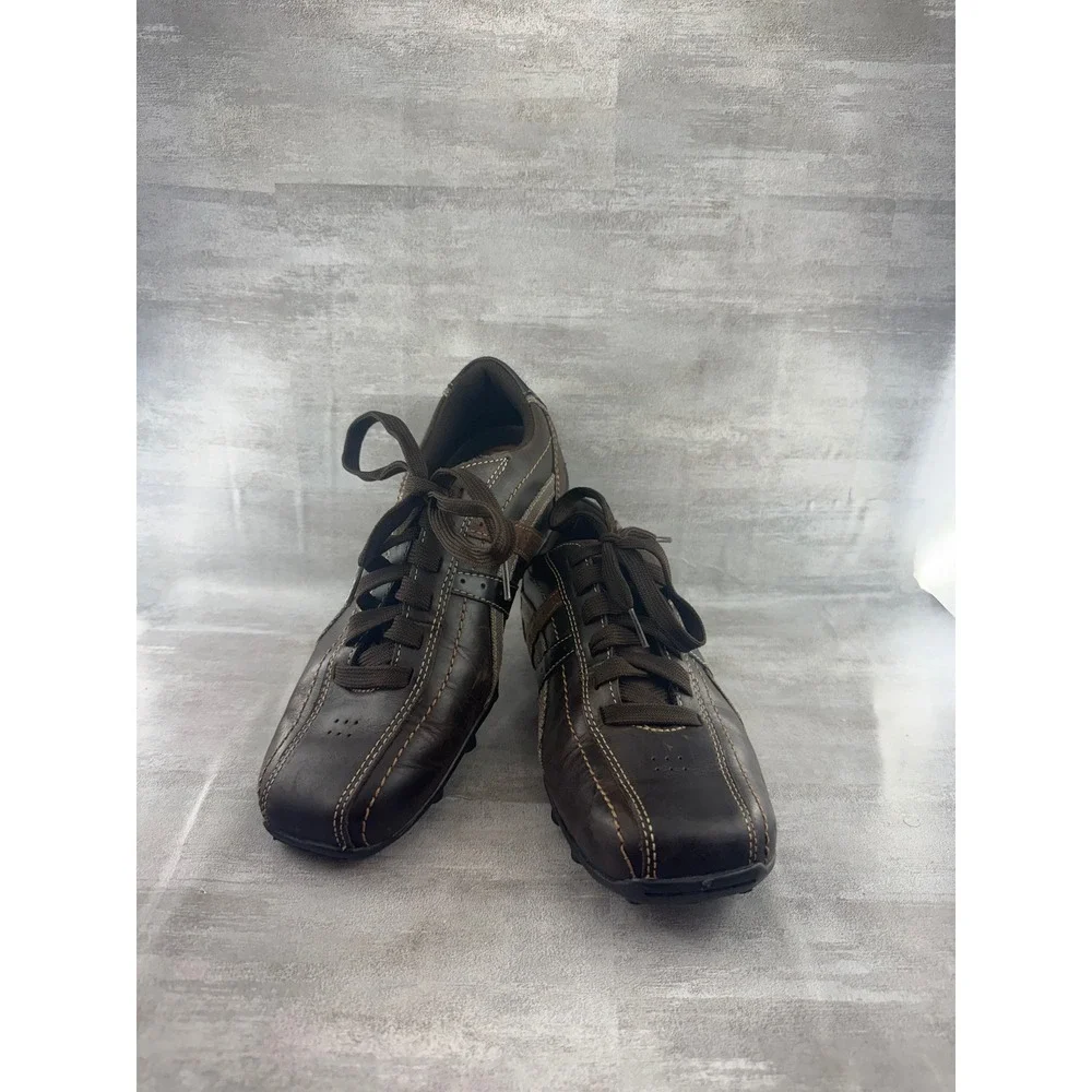 Skechers Men 61181 Relaxed Fit Leather Casual Sneakers Brown Bicycle Toe Size 8
