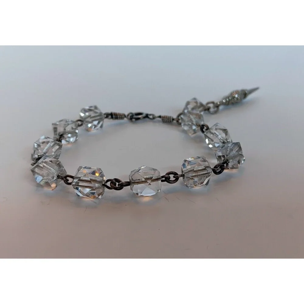 Vintage Clear Faceted Glass Cube Bracelet 6.5 in