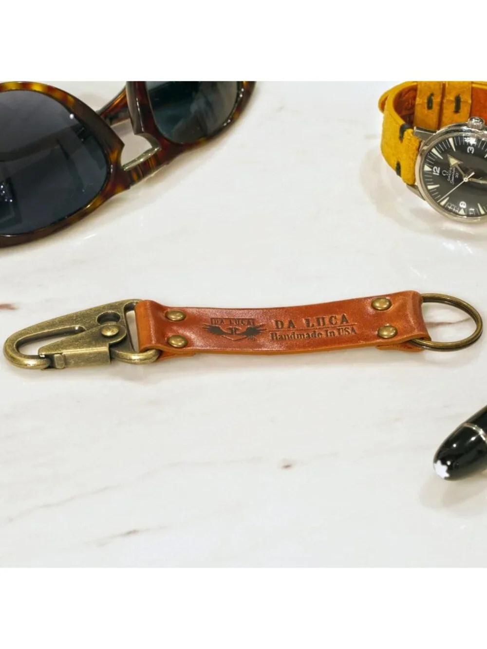 Handcrafted Leather Key Chain - Antique Brass, Durable Shell Cordovan, USA-Made