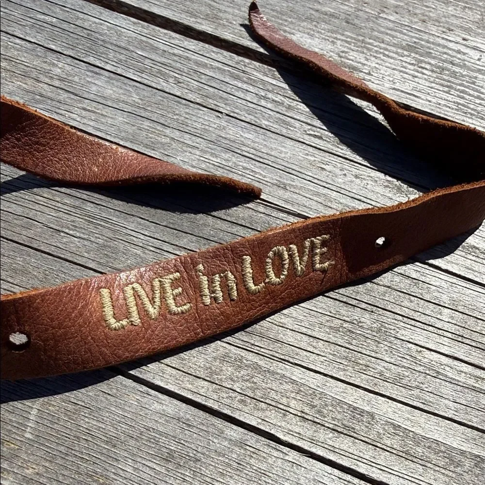Brown Leather Bracelet with 'Live in Love' Inscription BRAND NEW