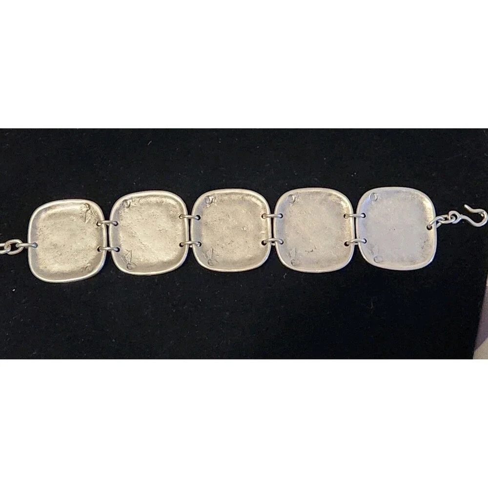 Silver Tone Spiral Panel Bracelet Art Deco Style Link Statement 7”