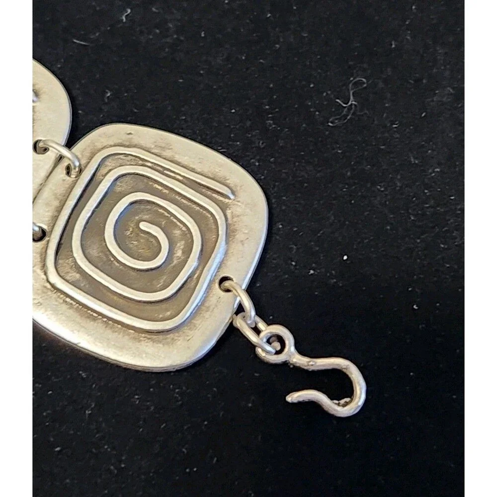 Silver Tone Spiral Panel Bracelet Art Deco Style Link Statement 7”