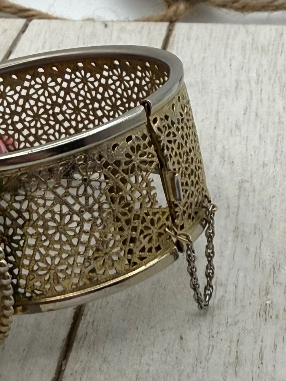 Large Gold Filigree Cuff Bracelet with Large Brown tiger eye Stone