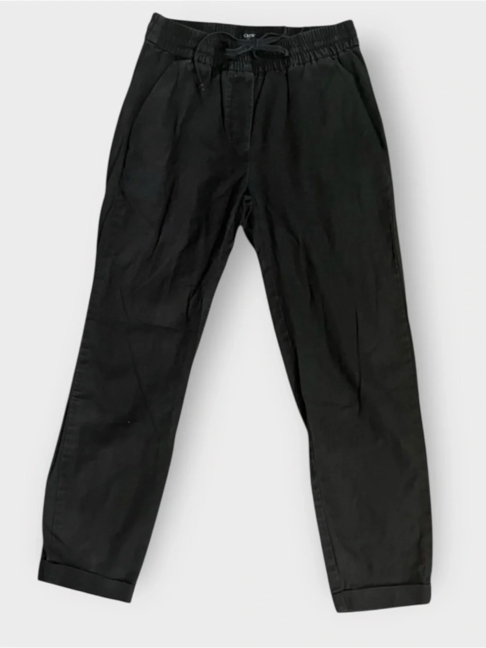 J.Crew Black Linen Blend Pull-On Tie Waist Pants 00 Elastic Waist Tapered Cuffed