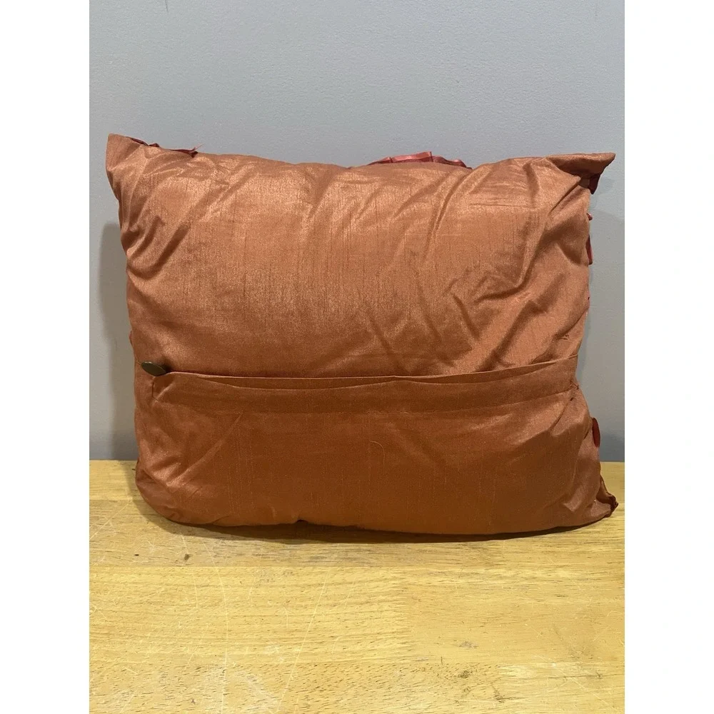 Pier 1‎ Orange Throw Pillow Ruffles Circles Ribbon 17x14