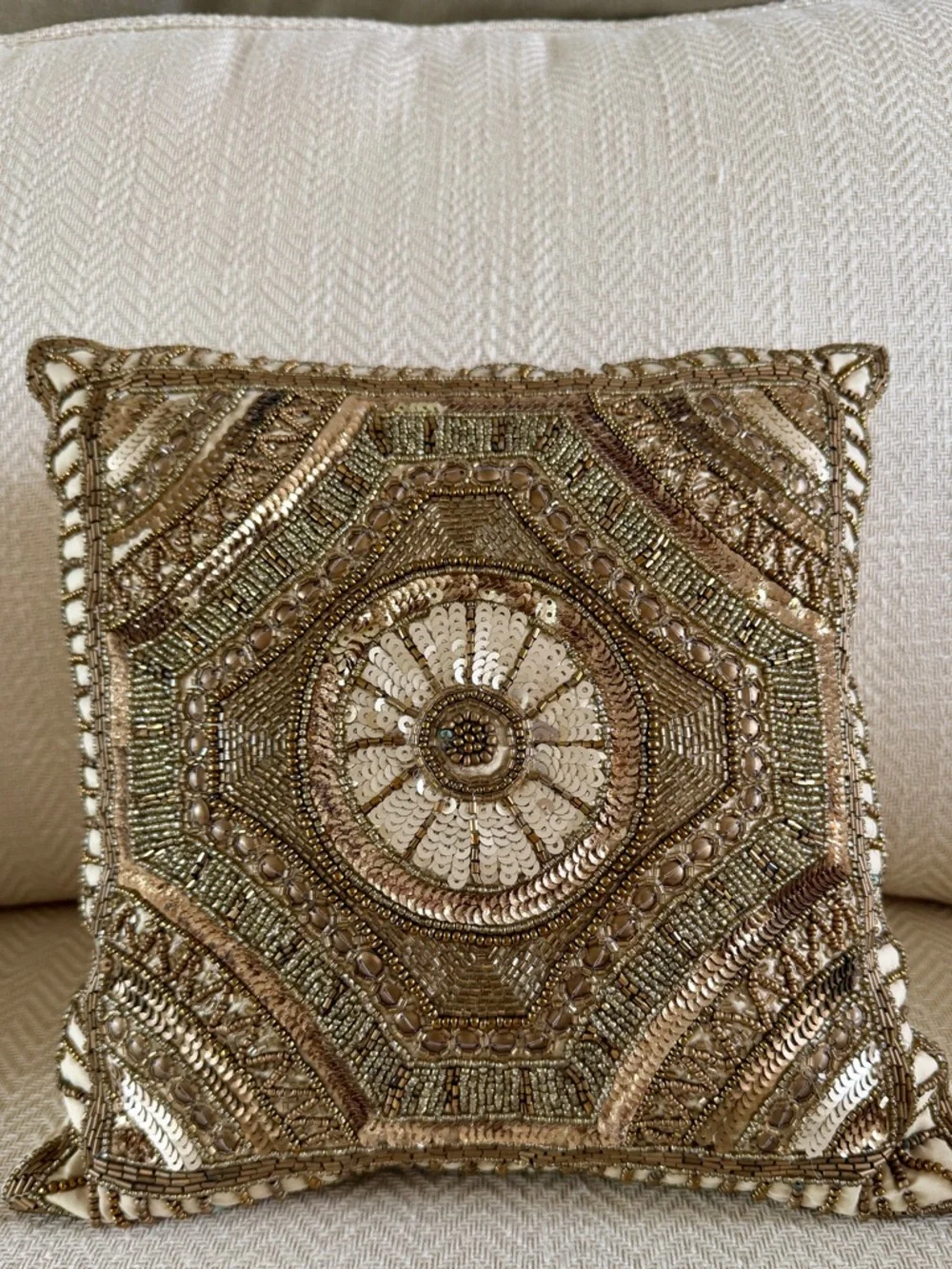 Pier 1 Gold and Brown Beaded Accent Pillows - Pair