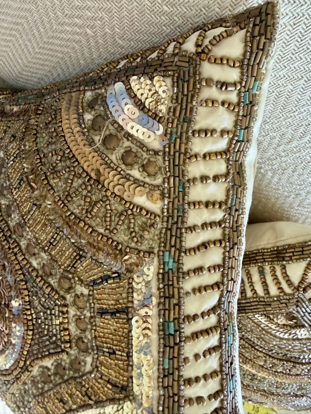 Pier 1 Gold and Brown Beaded Accent Pillows - Pair
