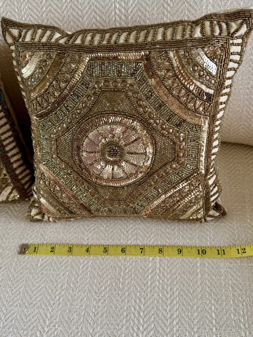 Pier 1 Gold and Brown Beaded Accent Pillows - Pair