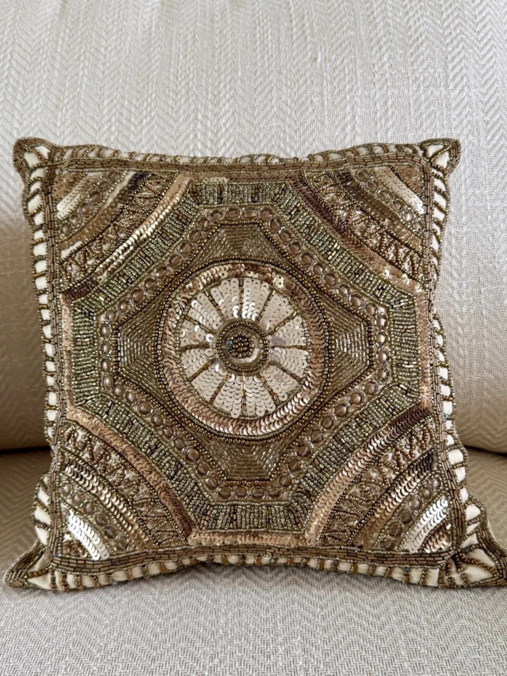 Pier 1 Gold and Brown Beaded Accent Pillows - Pair