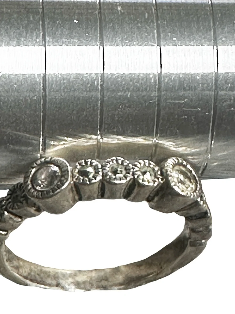 Sterling Silver Marcasite Style Rhinestone Band Ring Size 5.5