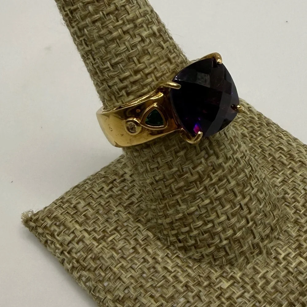 Gems En Vogue Amethyst 925 Gold Ring Sz 7.75