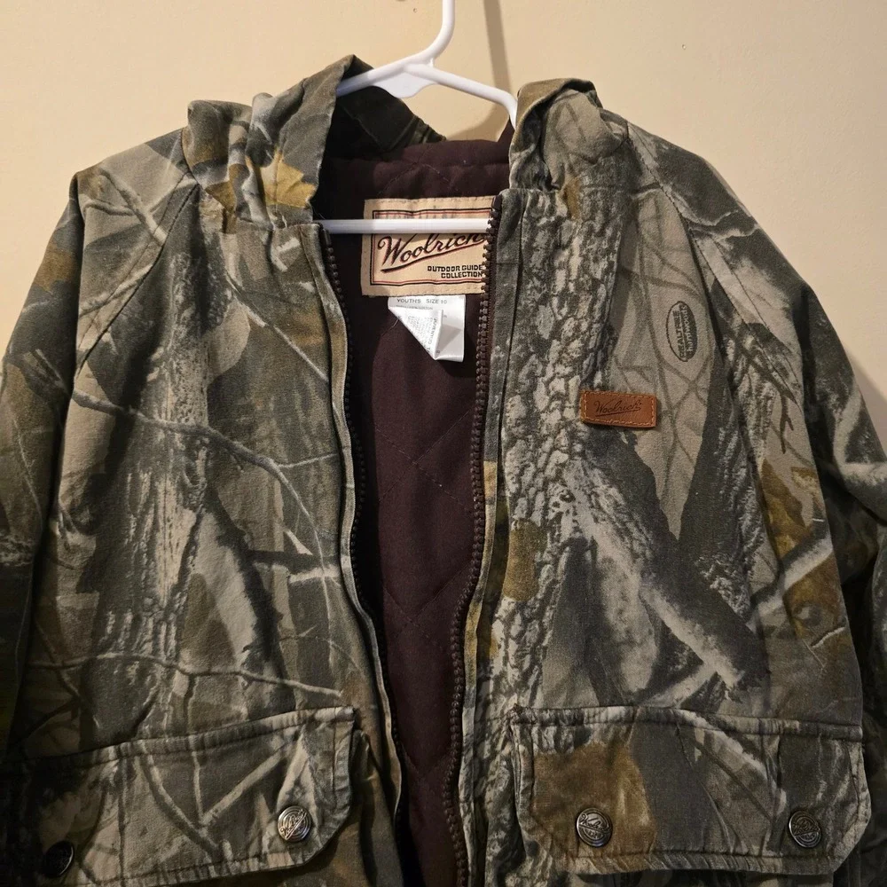 Woolrich Camo Hooded Jacket Youth 10 Green RealTree Hardwoods Hunting Workwear