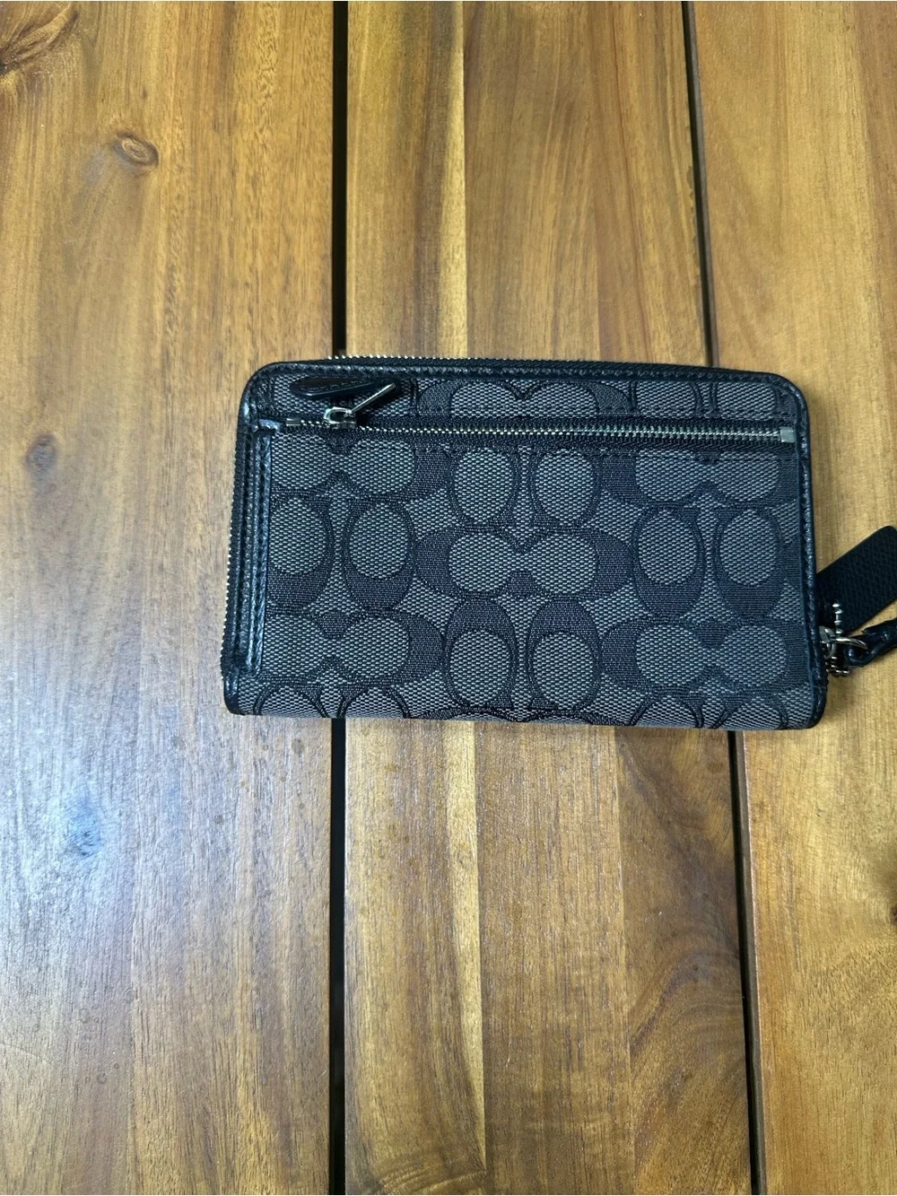 Coach Gray and Black Signature Zip Around Wristlet Wallet