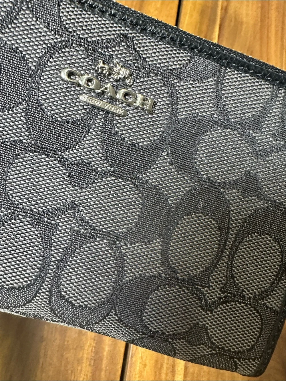 Coach Gray and Black Signature Zip Around Wristlet Wallet