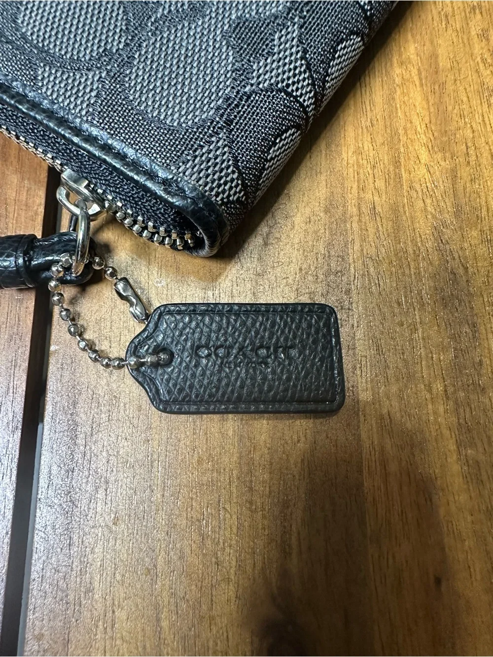 Coach Gray and Black Signature Zip Around Wristlet Wallet