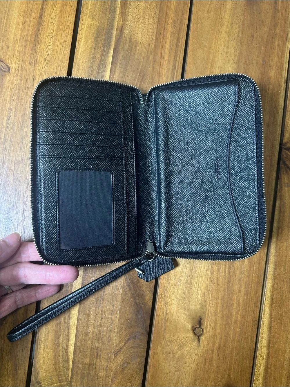 Coach Gray and Black Signature Zip Around Wristlet Wallet