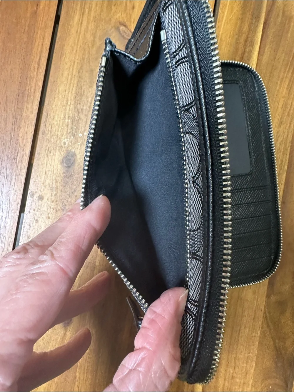 Coach Gray and Black Signature Zip Around Wristlet Wallet