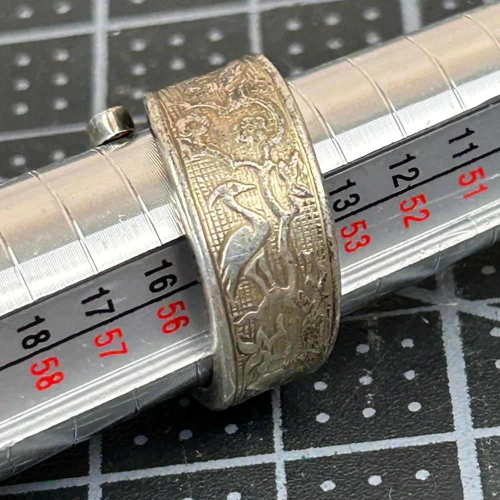 Reed & Barton Sterling Silver Spoon Ring Crane Heron Floral Bypass Size 7.25‎