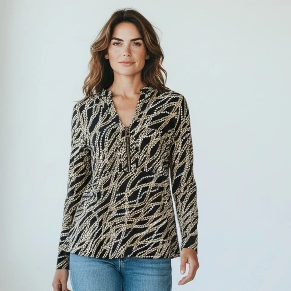 MICHAEL KORS ladies, chain-link style, long sleeve blouse size small